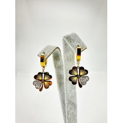 Gold Taşlı Yonca Küpe